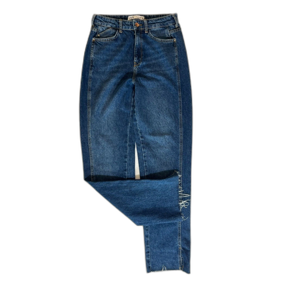 ZARA High Waist Rough Hem Ankle Slit Jeans Denim Size 4 Wide Leg Long Tall